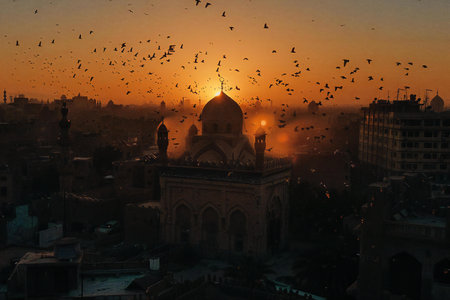 Aerial view of the old city of Cairo, Egypt. Sunsetの素材