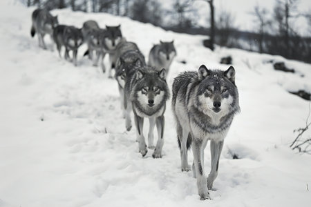 Group of husky dogs in the snow, winter, Czech Republicの素材