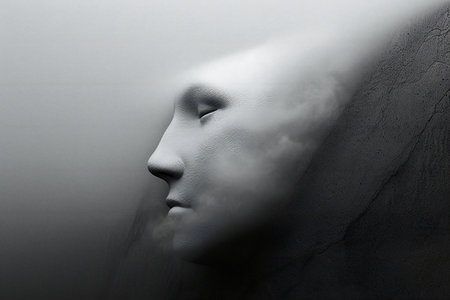 Digital Illustration of a Mannequin Face in a Grey Backgroundの素材