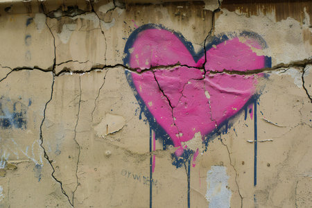 heart painted on the wall of an old building, grunge backgroundの素材