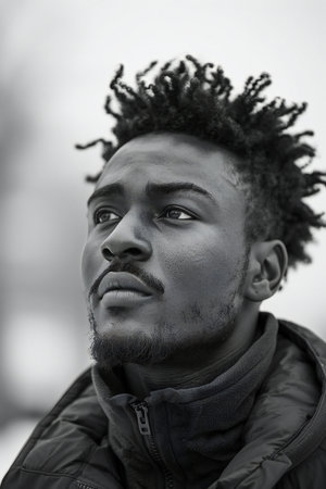 Portrait of a young black African man with afro hairstyle.の素材