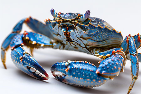 Blue crab isolated on white background. Seafood. Close up.の素材