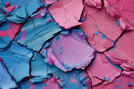 Crushed blue and pink lipstick as a background. Close-upの素材