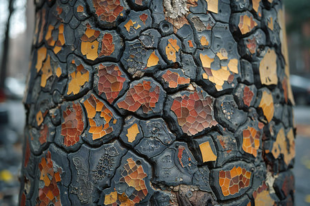 Depicting a  close up of a big tree trunk with different texturesの素材