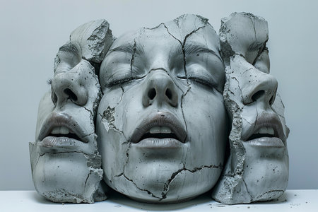 Three pieces of concrete are forming a face, high quality, high resolutionの素材