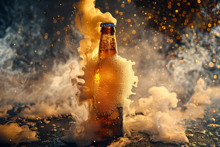 Featuring a smoke coming out of a beer bottle, high quality, high resolutionの素材
