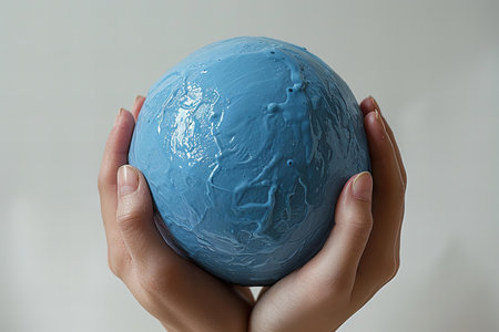 Illustration of  blue ball is sitting on top of a white backgroundの素材