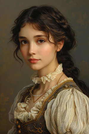 Portrait of a beautiful young woman in medieval dress. Retro style.の素材