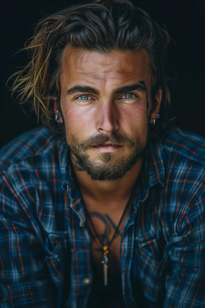 Depicting a rebellious man portrait , high quality, high resolutionの素材