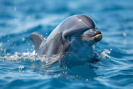 A cute dolphin swimming in the clear blue sea, documentary photoの素材