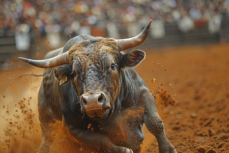 Featuring a  bull running in close proximity while at a rodeoの素材