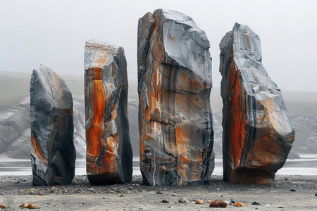 An image of rocks that are standing there, high quality, high resolutionの素材