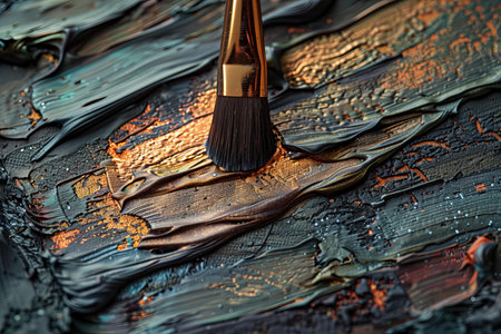 A brush is holding up the shadows of a color paletteの素材