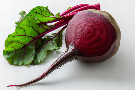 A beet with a green leaf on the left side, high quality, high resolutionの素材