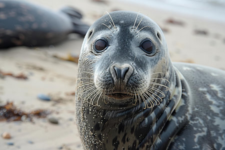 A gray seal on the beach in norfolk, england on a sunny day, close up. high resolution wildlife photographyの素材