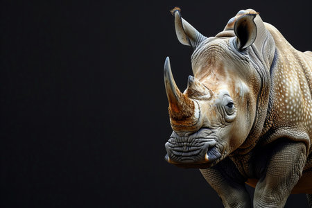 Photo of a rhinoceros on a black background for a banner, shotの素材