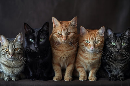Depicting a  row of cats, high quality, high resolutionの素材