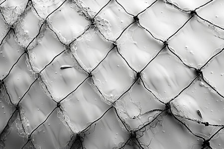 A white background with a black grid pattern and small fish net textureの素材