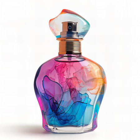 Expressionism art style, blank decorative perfume bottle isolated on white backgroundの素材