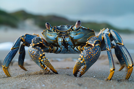 Is a large crab walking on the sand, high quality, high resolutionの素材