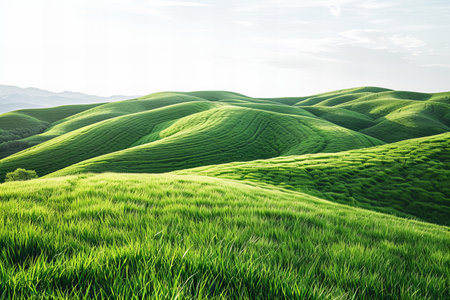 Beautiful green grassy hills with empty space isolated on a white backgroundの素材