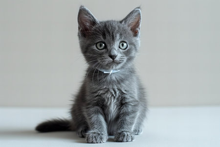 Digital artwork of  gray kitten sits in front of a white backgroundの素材