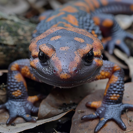 Closeup portrait of a fire salamander (Salamandra salamandra)