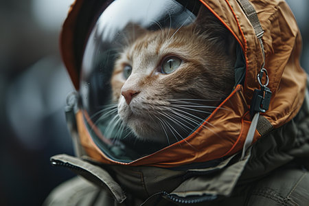 Portrait of a cat wearing a helmet. Cat in an astronaut helmet.の写真素材