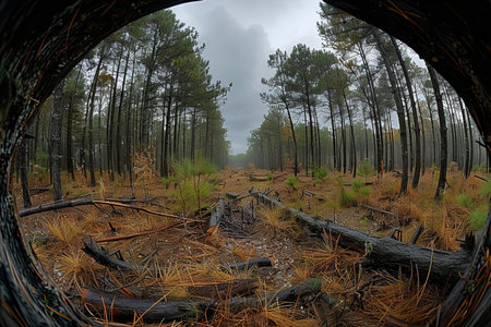 Pine forest in the fog