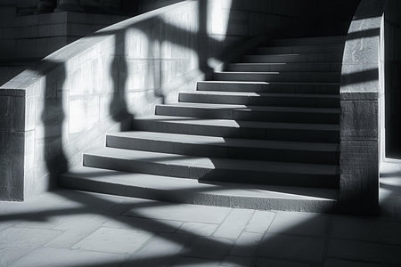 Staircase in modern building with shadow. 3d render illustration