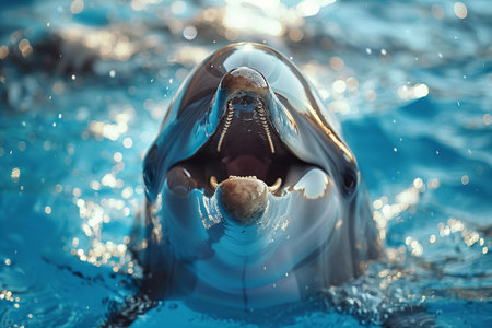Dolphin in the pool, close-up of the head.の写真素材