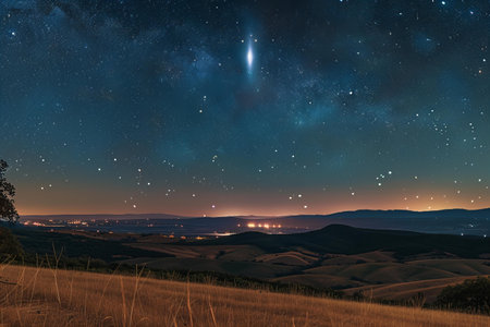 Milky Way over landscape. Long exposure.の写真素材