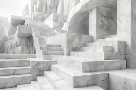 Abstract white marble stairs in modern style. 3d render illustration.の写真素材
