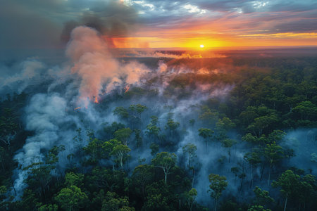 Aerial view of a forest fire in the Australian outback.の写真素材