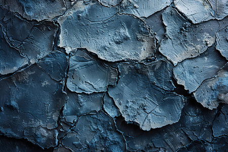 Cracked blue paint on concrete wall. Abstract background and texture for design.の写真素材