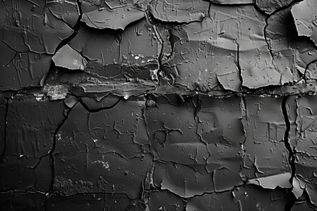 Old cracked paint on a metal surface. Black and white photo.の写真素材
