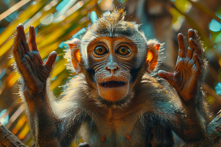 Portrait of a monkey in the jungle. Monkey in the jungle.