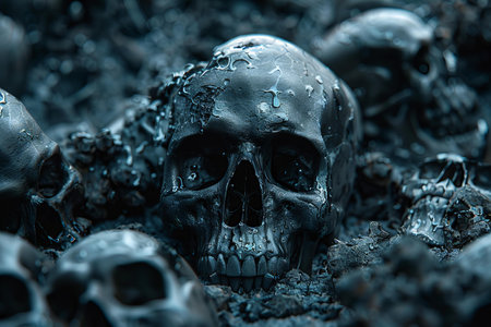 Skulls on the ground. Halloween concept. 3d renderingの写真素材
