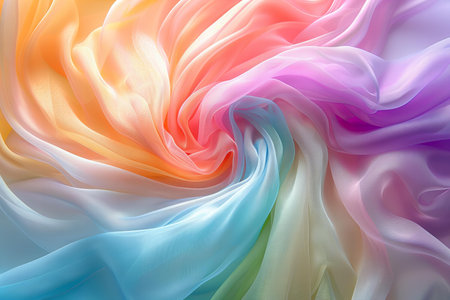 abstract background of silk fabric, multi-colored waves, studio shotの写真素材