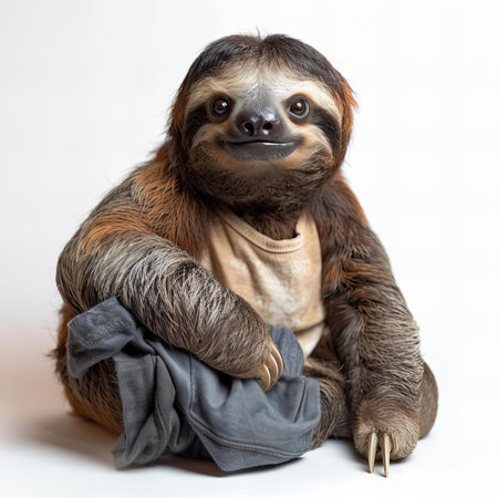 Cute sloth sitting on a white background. Studio shot.の写真素材