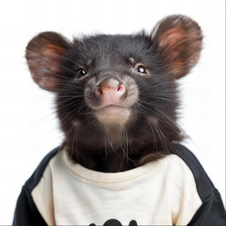 Portrait of a cute little black tasmanian devil on white background