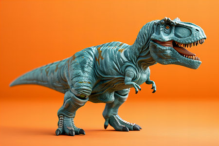 3d render of tyrannosaurus rex toy isolated on orange backgroundの写真素材