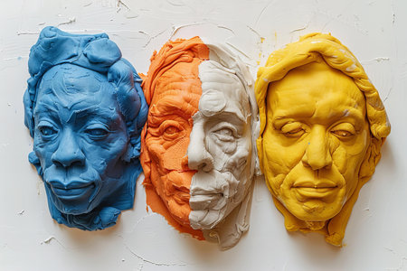 Contemporary art collage. Sculptures of famous people on white background.の写真素材