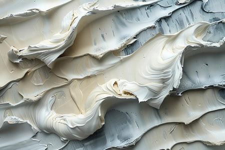 Close-up of white and beige acrylic paint. Abstract background.の写真素材