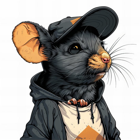 vector illustration of a black rat in a hat and a jacket.の写真素材