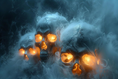 Skulls in smoke. Halloween concept. 3D Renderingの写真素材