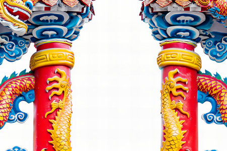 Chinese style dragon statue on white background, closeup of photo.の写真素材