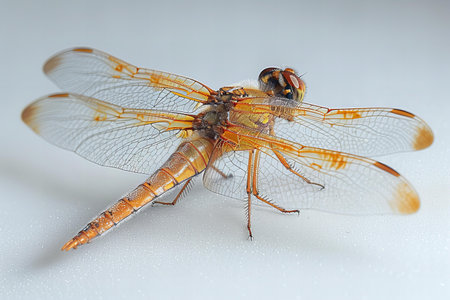 Dragonfly on white background. Close up of a dragonfly.の写真素材