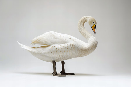 White swan isolated on white background with copy space for your textの写真素材