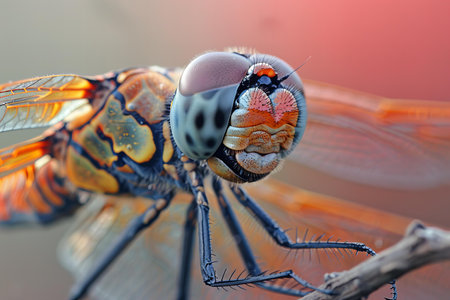 Macro of a dragonfly on a branch in the nature.の写真素材